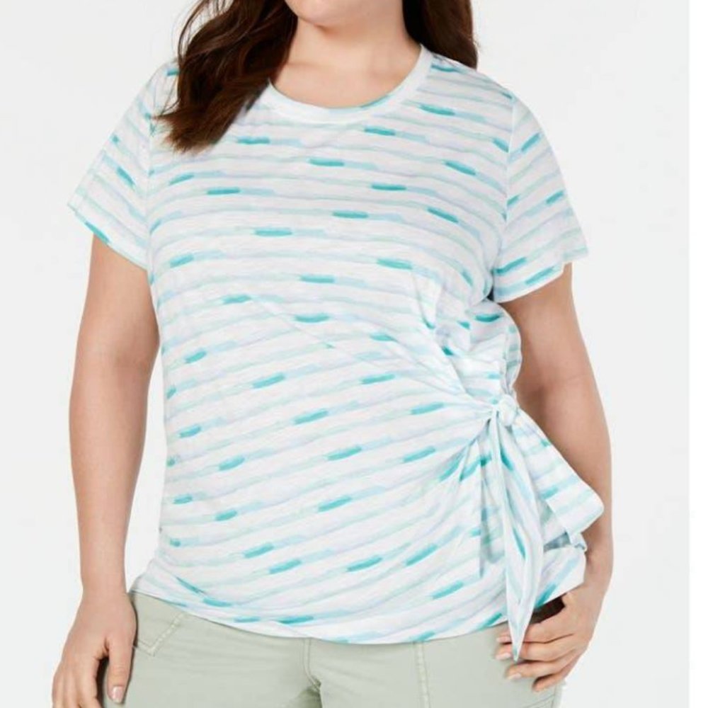 Style & Co Brushstroke Bliss Tie-Side Top, Brush T